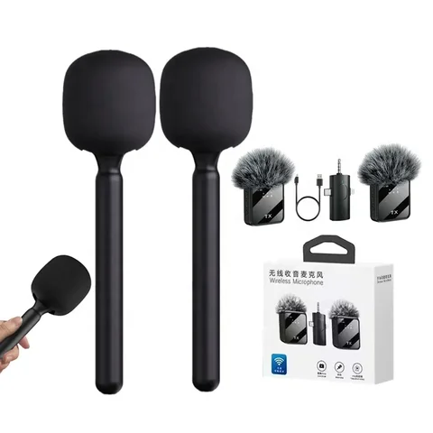 2Mic 3 In1 Micro sans fil Support portable Bâton Revers Microphone Téléphone Caméra Studio Vlog Enregistrement vidéo Interview Microphone Kit